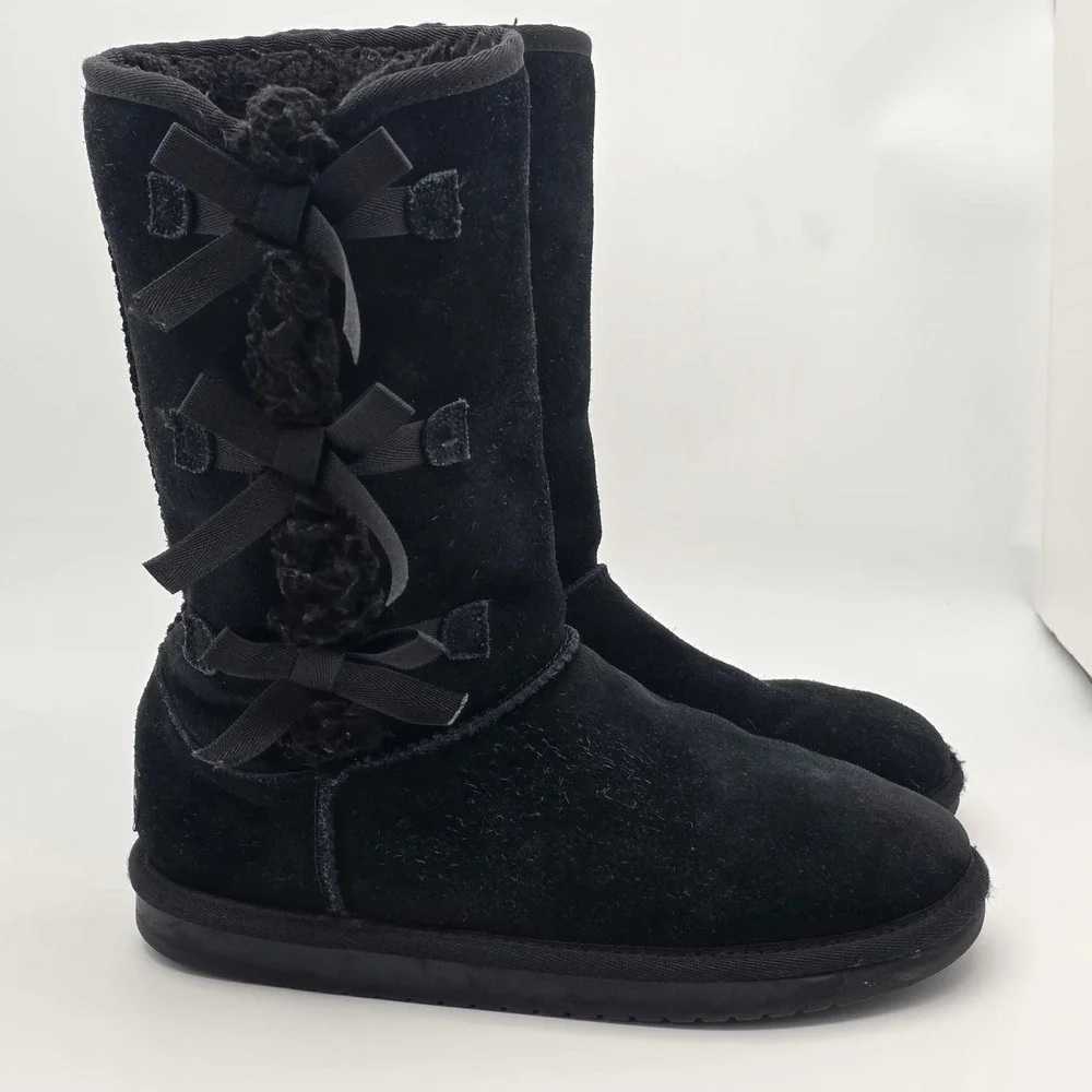 Koolaburra by UGG Victoria Tall‎ Boots Womens 5 Black Suede Triple Bow  Coquette